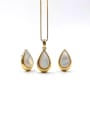 thumb Minimalist Water Drop Zinc Alloy Shell White Earring and Necklace Set 1