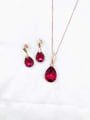 thumb Minimalist Water Drop Zinc Alloy Glass Stone Red Earring and Necklace Set 0