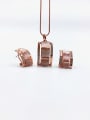 thumb Classic Rectangle Zinc Alloy Cats Eye White Earring and Necklace Set 0
