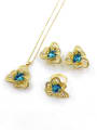 thumb Trend Flower Zinc Alloy Glass Stone Blue Earring Ring and Necklace Set 0
