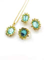 thumb Trend Irregular Zinc Alloy Resin Blue Earring Ring and Necklace Set 0
