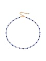 thumb Natural Purple Agate Lapis Lazuli Stainless steel Carnelian Blue Stone Round Minimalist Beaded Necklace 0