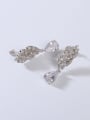 thumb 925 Sterling Silver Cubic Zirconia White Feather Minimalist Stud Earring 1