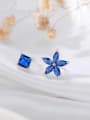 thumb 925 Sterling Silver Cubic Zirconia Blue Square Dainty Stud Earring 1
