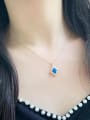 thumb 925 Sterling Silver Synthetic Opal Blue Minimalist Lariat Necklace 2