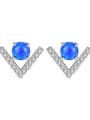 thumb 925 Sterling Silver Synthetic Opal Blue Minimalist Stud Earring 0