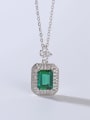 thumb 925 Sterling Silver Cubic Zirconia Green Minimalist Link Necklace 0