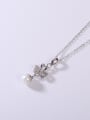thumb 925 Sterling Silver Freshwater Pearl White Leaf Minimalist Lariat Necklace 0