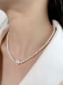 thumb 925 Sterling Silver Freshwater Pearl White Tila Bead Round Minimalist Cuban Necklace 2