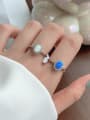 thumb 925 Sterling Silver Synthetic Opal White Minimalist Band Ring 3