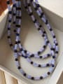 thumb Natural Purple Agate Lapis Lazuli Stainless steel Carnelian Blue Stone Round Minimalist Beaded Necklace 3