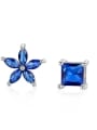 thumb 925 Sterling Silver Cubic Zirconia Blue Square Dainty Stud Earring 0