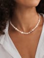 thumb 925 Sterling Silver Freshwater Pearl White Tila Bead Round Minimalist Cuban Necklace 3