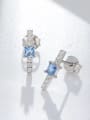 thumb 925 Sterling Silver Cubic Zirconia Blue Minimalist Stud Earring 1