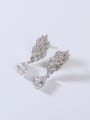 thumb 925 Sterling Silver Cubic Zirconia White Feather Minimalist Stud Earring 0