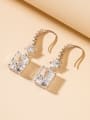 thumb 925 Sterling Silver Cubic Zirconia White Square Minimalist Drop Earring 0