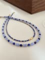 thumb Natural Purple Agate Lapis Lazuli Stainless steel Carnelian Blue Stone Round Minimalist Beaded Necklace 1