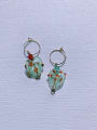 thumb Brass Glass beads Heart Minimalist Handmade Beaded  Huggie Earring 3