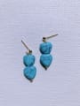 thumb Brass Turquoise Heart Vintage  Handmade Beaded Drop Earring 2