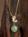 thumb Brass Jade Green Stone Butterfly Minimalist Locket Necklace 0