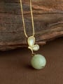 thumb Brass Jade Green Stone Butterfly Minimalist Locket Necklace 2