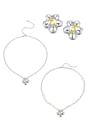 thumb Minimalist Flower Brass Cubic Zirconia White Stone Earring and Necklace Set 0