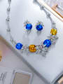 thumb Statement Flower Tin Alloy Glass Stone Blue Earring and Necklace Set 1