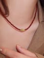 thumb 925 Sterling Silver Carnelian Gold Ball Minimalist Beaded Necklace 2