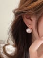 thumb Brass Imitation Pearl Pink Ball Minimalist Stud Earring 3