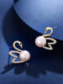 thumb 925 Sterling Silver Freshwater Pearl White Swan Minimalist Stud Earring 1