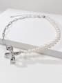thumb Brass Freshwater Pearl White Bowknot Minimalist Beaded Necklace 0