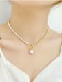 thumb Brass Freshwater Pearl White Minimalist Link Necklace 4