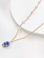 thumb Brass Freshwater Pearl Blue Ceramic Dainty Link Necklace 1