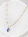 thumb Brass Freshwater Pearl Blue Ceramic Dainty Link Necklace 0
