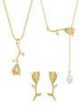 thumb Dainty Flower Brass Miyuki Millet Bead Gold Stone Earring and Necklace Set 0