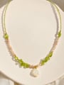 thumb Brass Natural Stone Green Plant Series Dainty Beaded Necklace 0