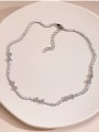 thumb Brass Cubic Zirconia White Bowknot Dainty Link Necklace 1