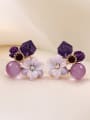 thumb Alloy Synthetic Crystal Purple Acrylic Flower Dainty Stud Earring 0
