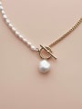 thumb Brass Freshwater Pearl White Minimalist Link Necklace 0