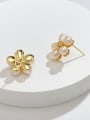 thumb Brass Freshwater Pearl Gold Flower Minimalist Stud Earring 3