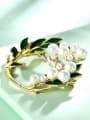 thumb Brass Imitation Pearl Green Enamel Flower Minimalist Pins & Brooches 1