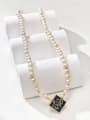 thumb Brass Freshwater Pearl Black Square Minimalist Beaded Necklace 1