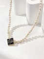 thumb Brass Freshwater Pearl Black Square Minimalist Beaded Necklace 0