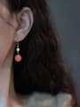 thumb Brass Glass Stone Pink Ball Minimalist Drop Earring 3
