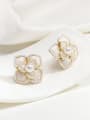 thumb Copper Alloy Imitation Pearl White Enamel Flower Dainty Stud Earring 0