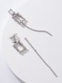 thumb Brass Cubic Zirconia White Rectangle Minimalist Drop Earring 2
