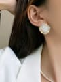 thumb Brass White Square Minimalist Stud Earring 2