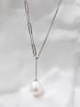 thumb 925 Sterling Silver Freshwater Pearl White Water Drop Minimalist Lariat Necklace 0