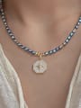 thumb Brass Freshwater Pearl Gray Star Minimalist Beaded Necklace 2