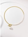 thumb Brass Freshwater Pearl White Minimalist Link Necklace 1